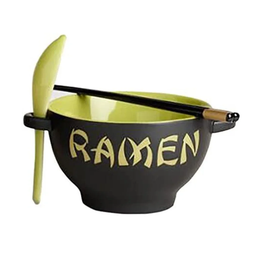 World Market Japanese Ceramic Ramen Bowls + Utensils Set of 2